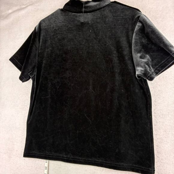 Vintage FP Fast Pace Short Sleeve Mock Neck Black Velvet Blouse Top Womens Large - Picture 3 of 6
